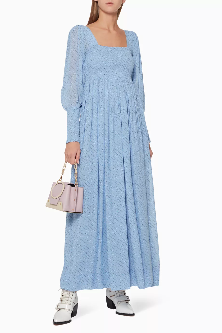 Buy Ganni Blue Floral Print Georgette Maxi Dress for WOMEN in UAE Ounass