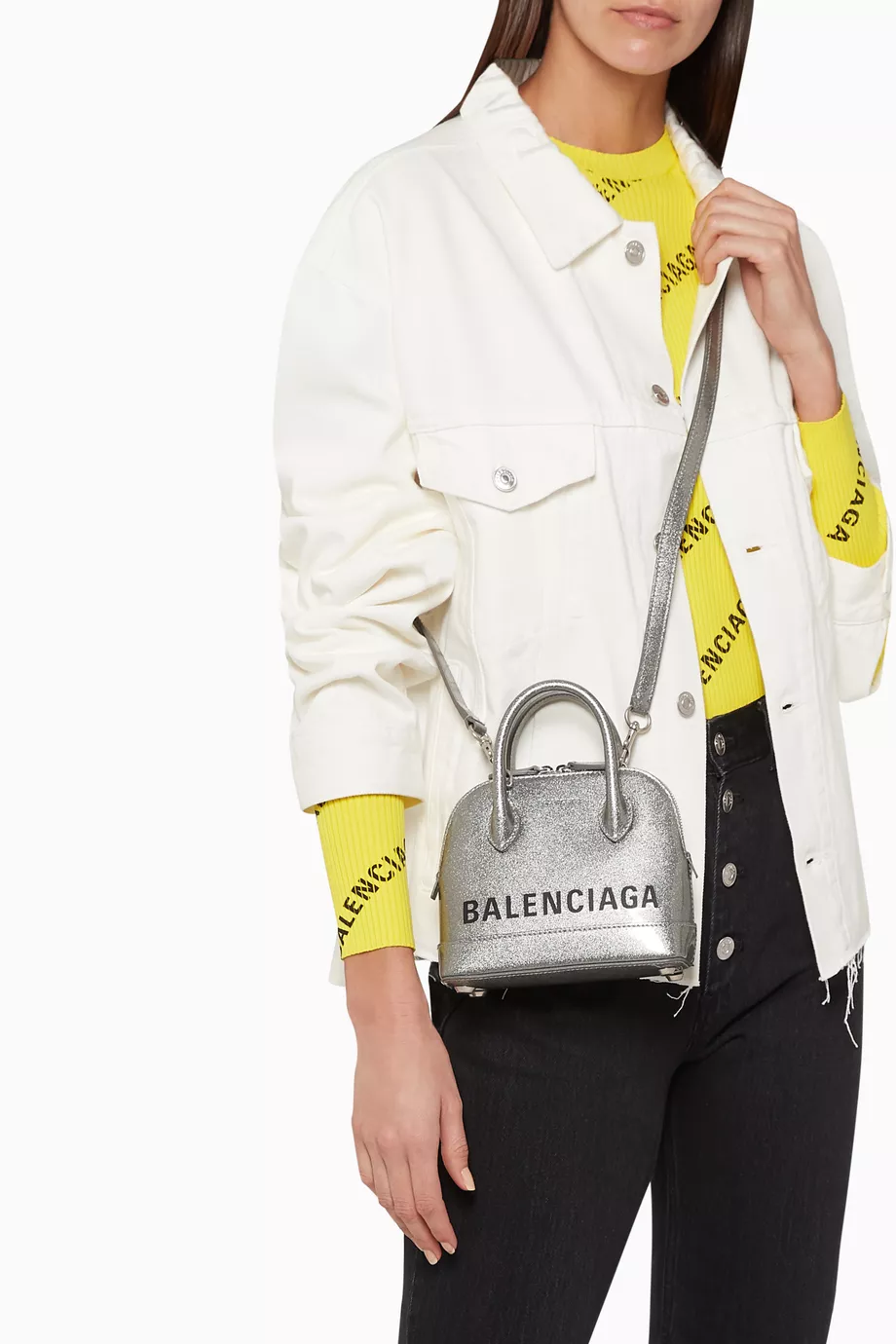 Buy Balenciaga Silver Ville XXS Glitter Leather Top Handle Bag for Women in UAE Ounass