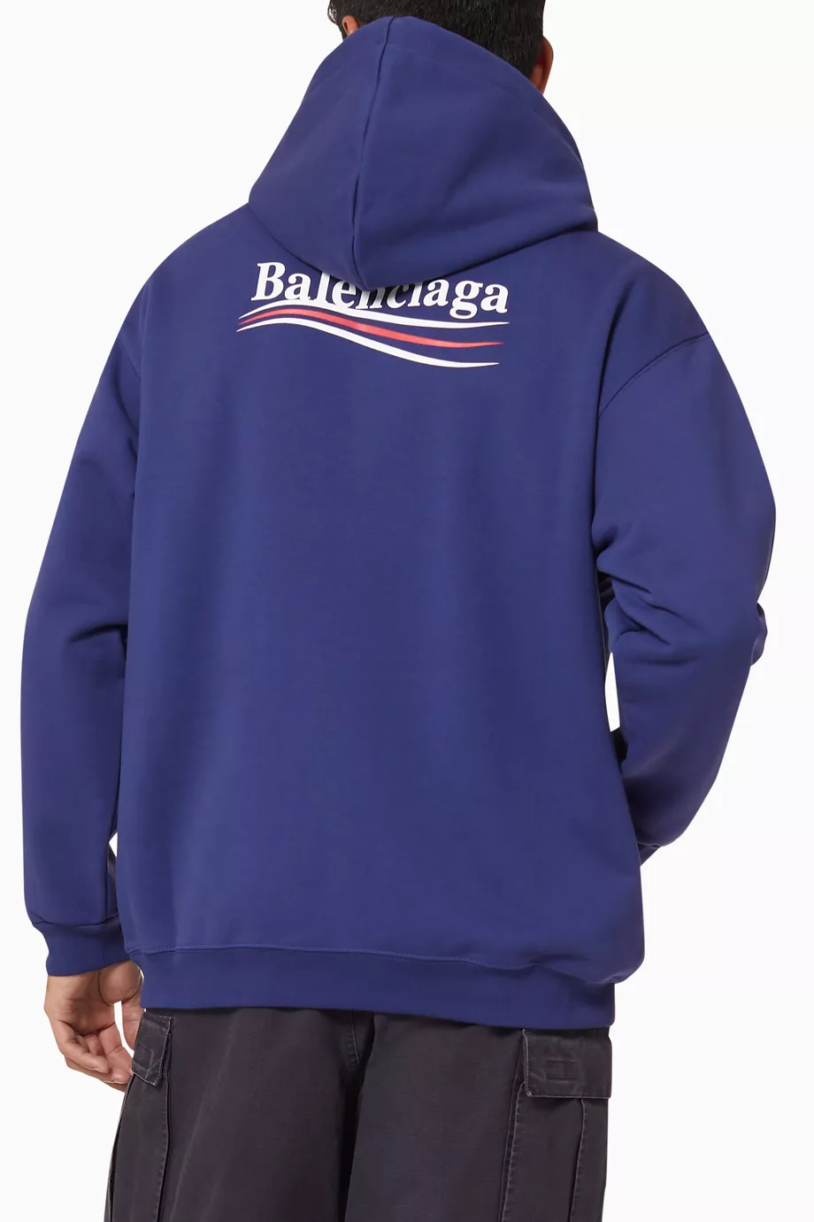 Buy Balenciaga Blue Political Campaign Medium Fit Hoodie in Curly