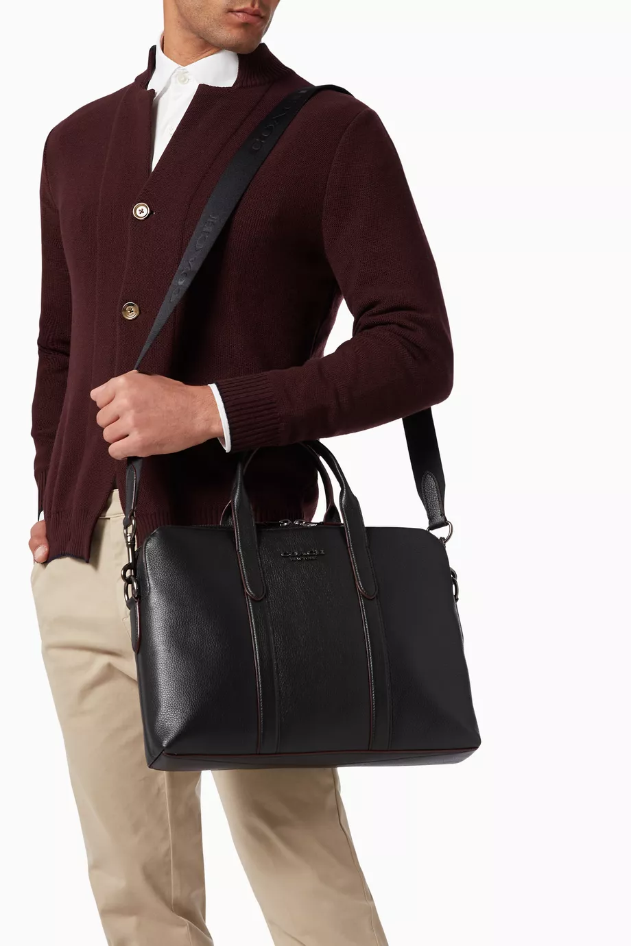 Buy Coach Black Metropolitan Soft Brief in Pebble Leather for Men