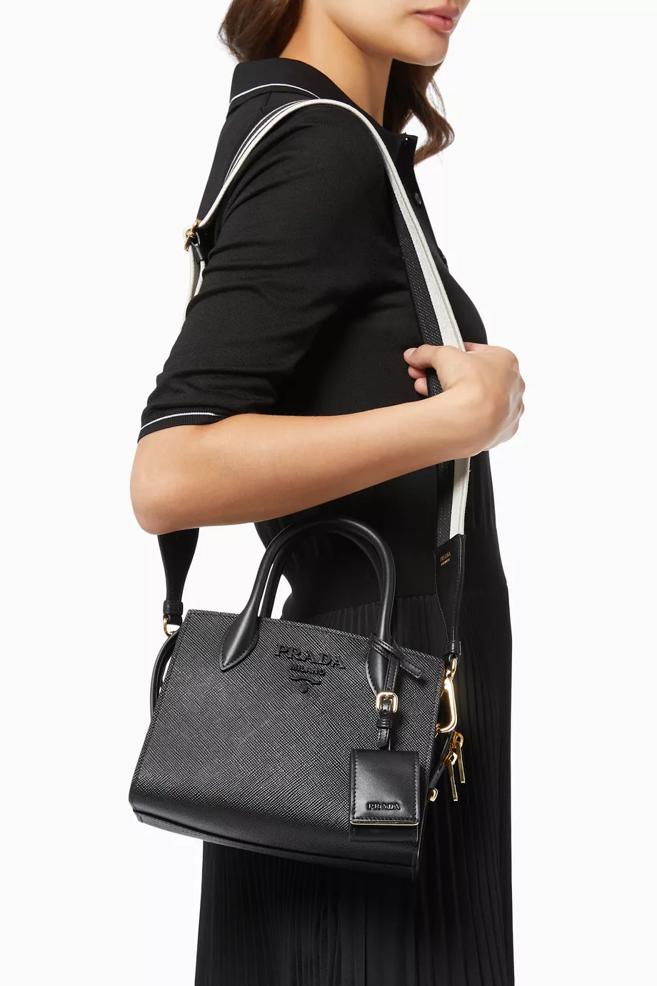 Buy Prada Black Mini Monochrome Bag in Saffiano Leather for