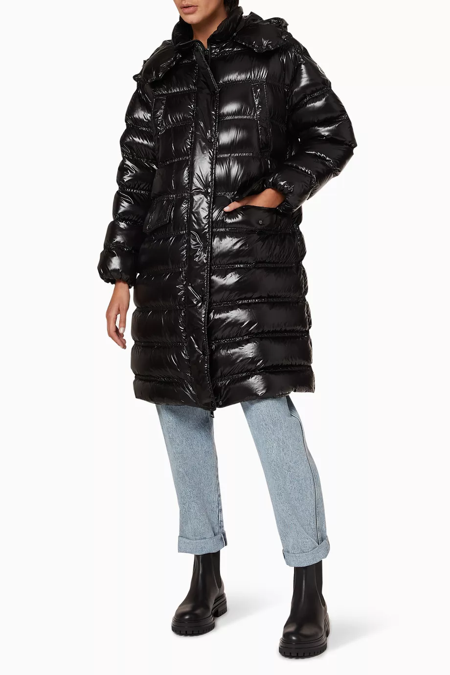 Black patent moncler sales coat