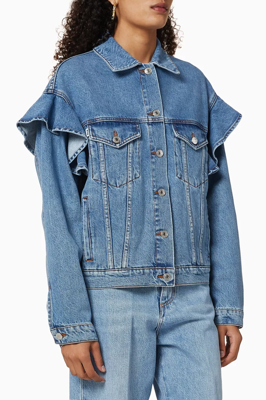 Women's ruffled denim jacket clearance