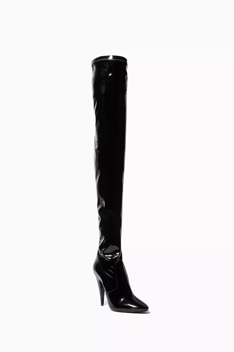 Buy SAINT LAURENT Black Aylah 110 Over The Knee Boots in Patent Stretch Canvas for Women in UAE Ounass