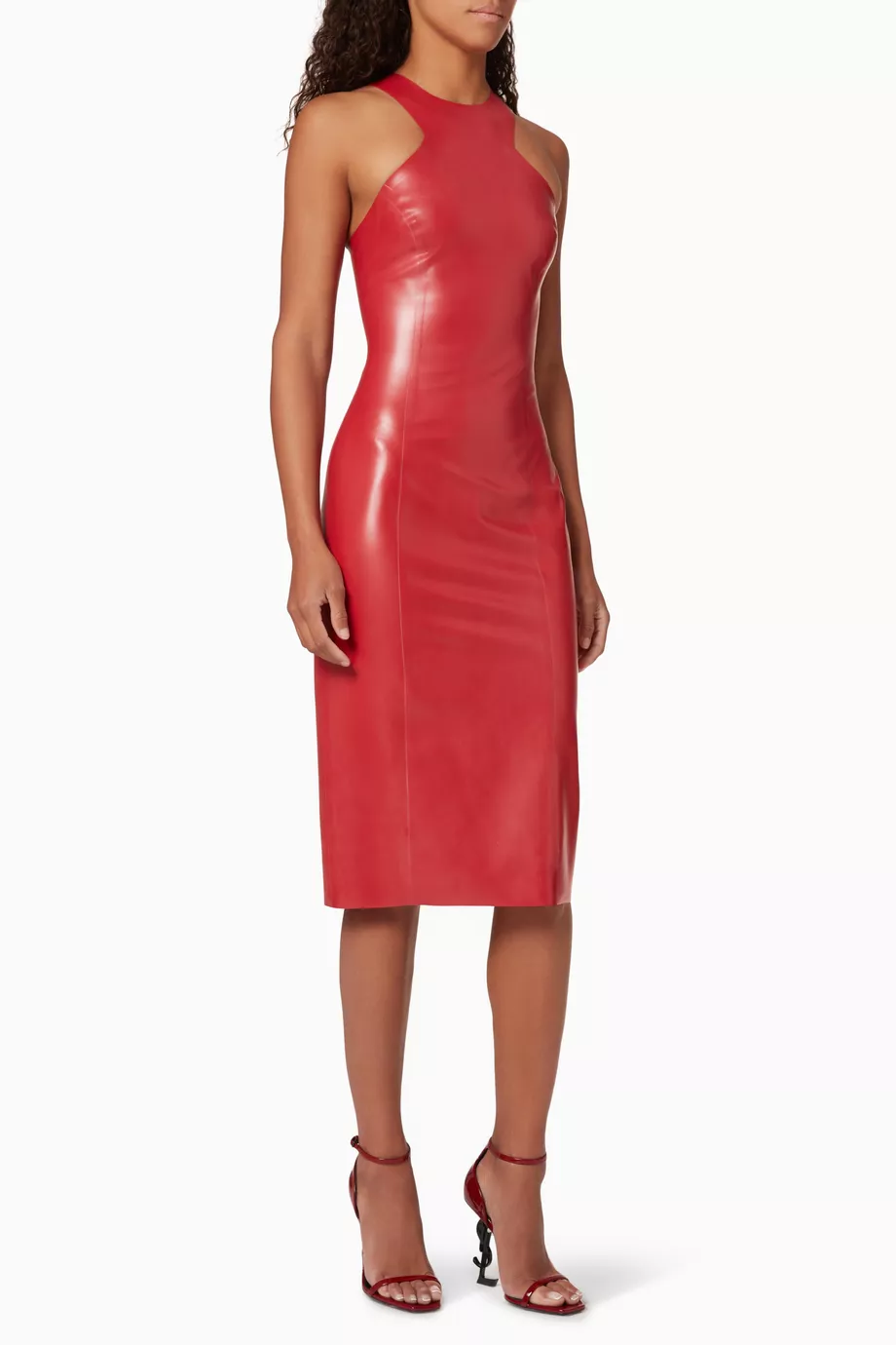 Red latex new arrivals midi dress