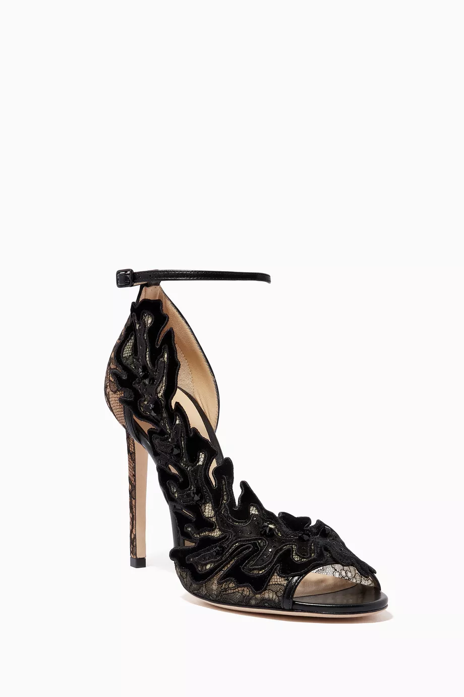 Buy Jimmy Choo Black Lucele 100 Sandals in Nappa Lace for Women in