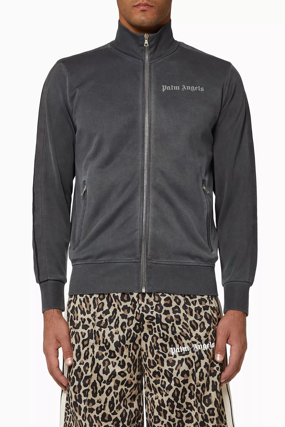 Buy Palm Angels Grey Garment Dyed Track Jacket for MEN | Ounass UAE