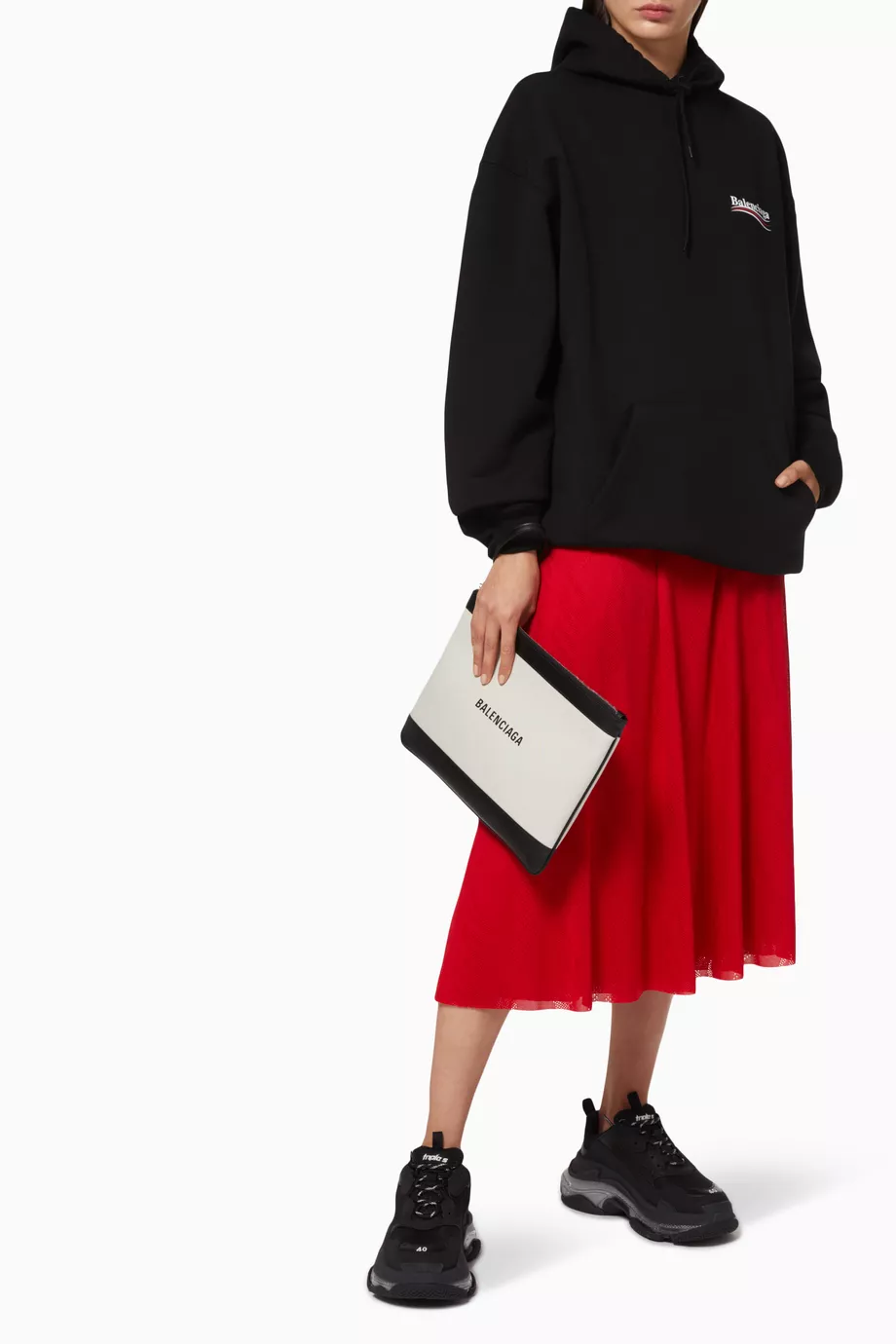 Buy Balenciaga Black Navy Medium Pouch in Organic Cotton Canvas