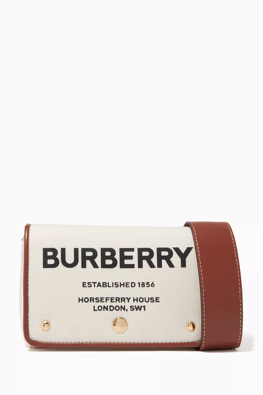 Buy Burberry Brown Small Horseferry Crossbody Bag in Cotton Canvas