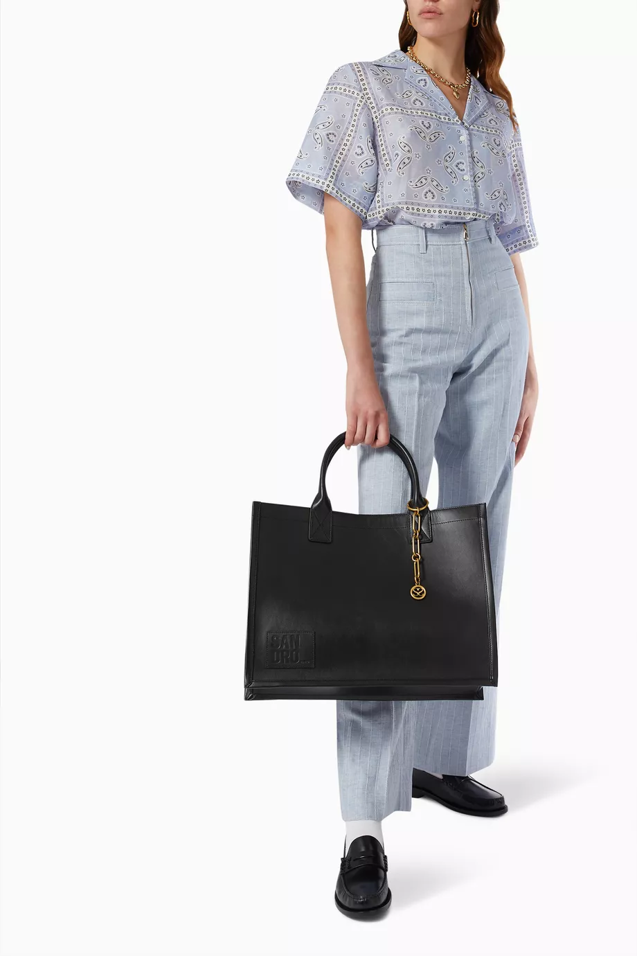 Buy SANDRO Black Tote Bag in Leather for Women in UAE Ounass