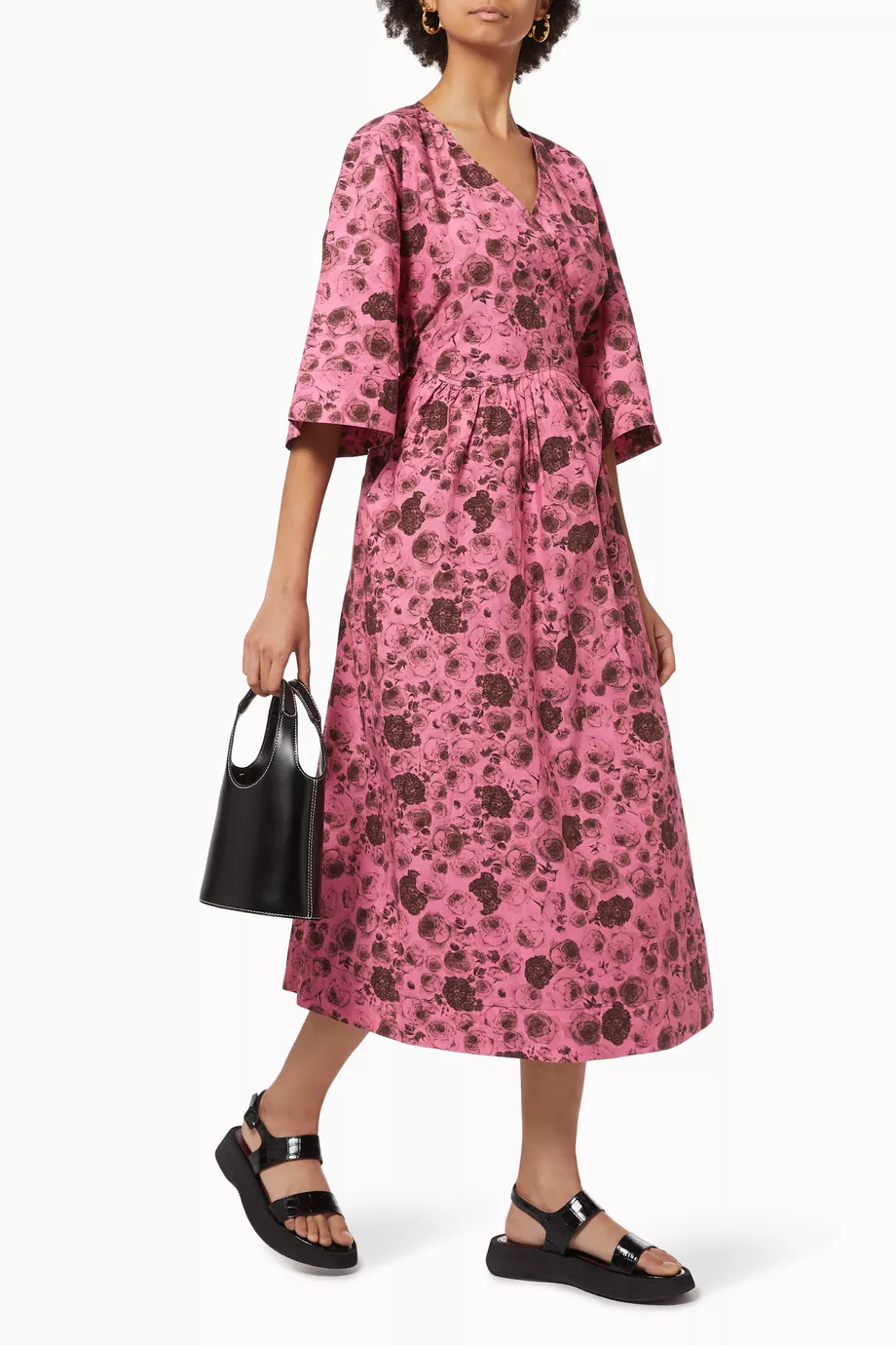 Ganni printed cotton poplin kjole on sale