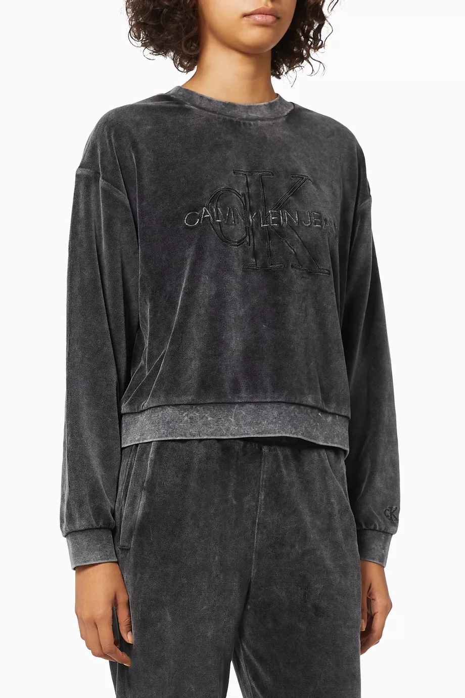 Buy Calvin Klein Jeans Black Washed Velvet Sweatshirt in Cotton