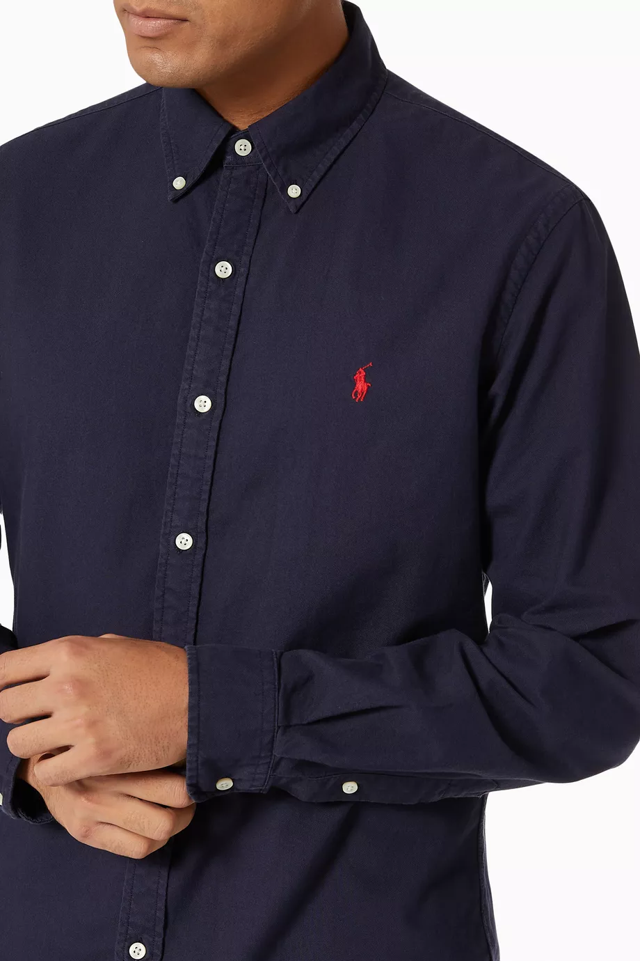 Buy Polo Ralph Lauren Blue Slim Fit Oxford Shirt in Garment dyed Cotton for Men in UAE Ounass