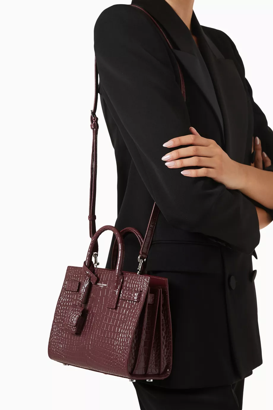 Sac de jour crocodile handbag Saint Laurent Burgundy in Crocodile