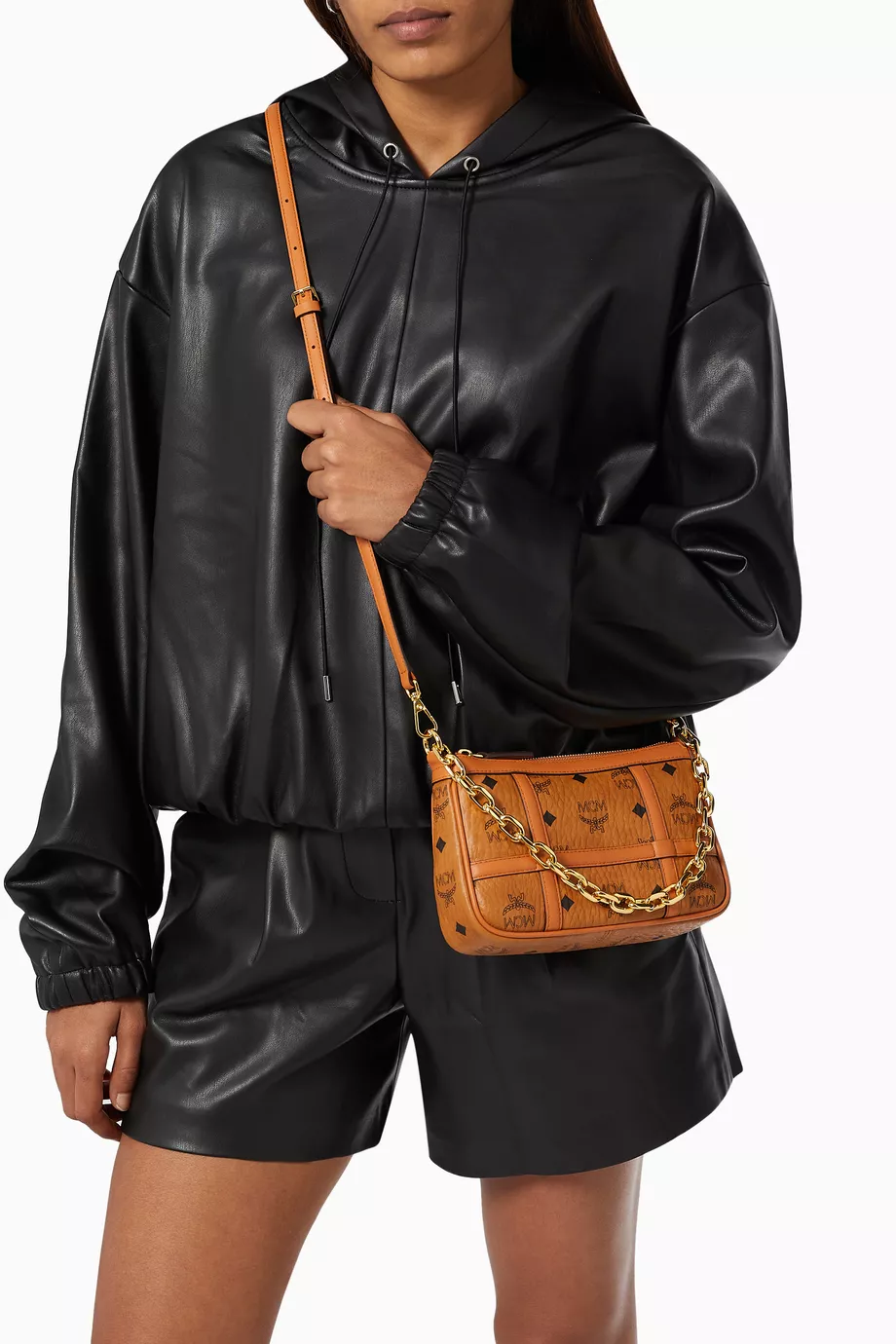 MCM Mini Delmy Visetos Shoulder Bag in Black