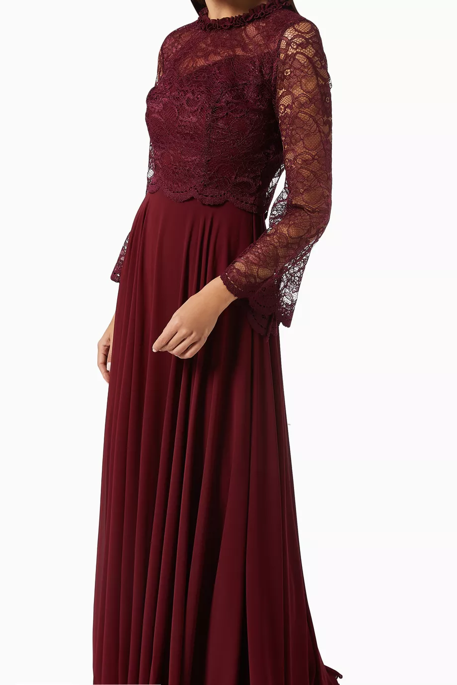 Buy NASS Burgundy Long Sleeve Dress in Lace for Women in UAE Ounass