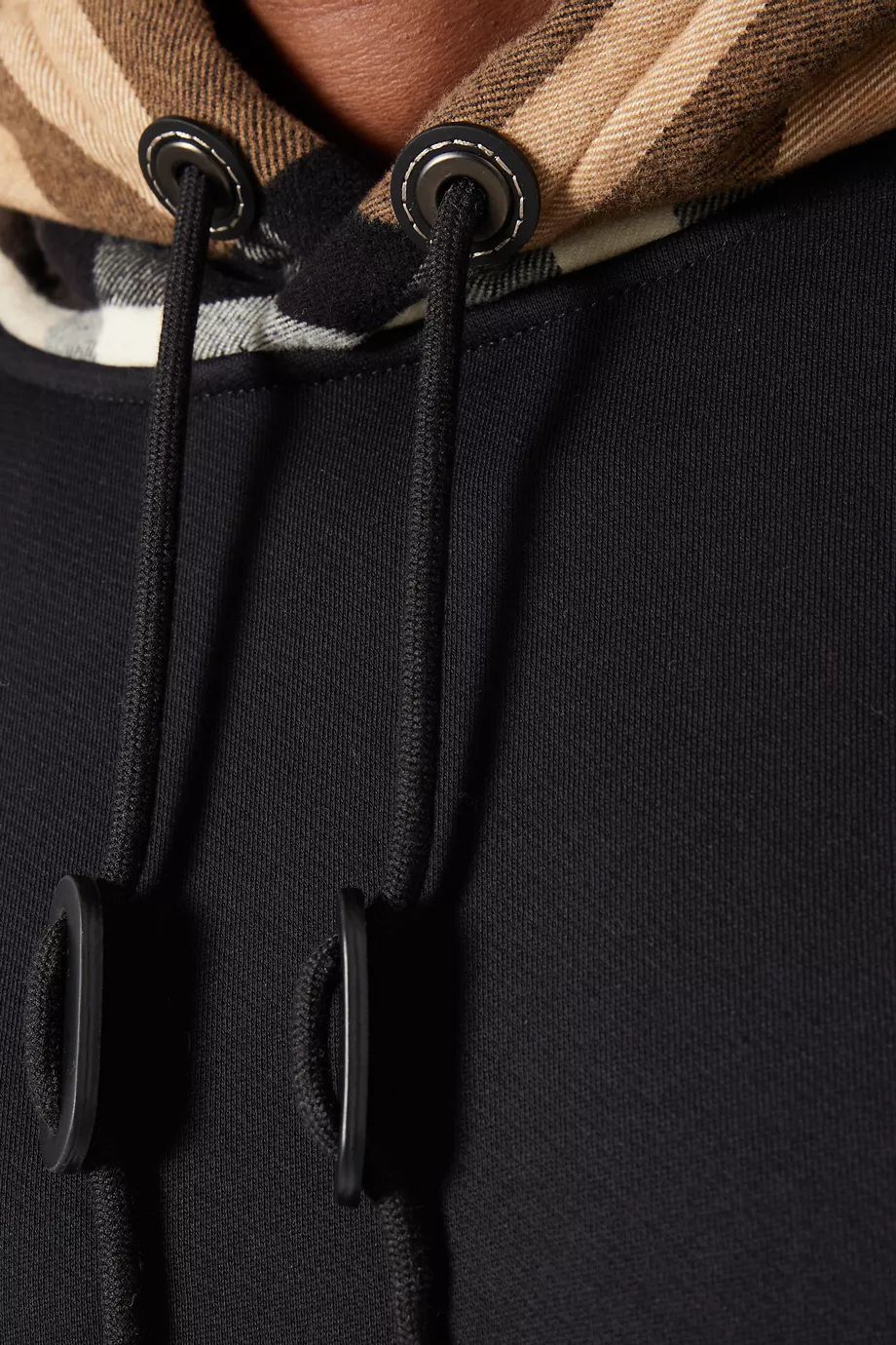 Buy Burberry Black Check Hood Hoodie in Brushed back Cotton Blend