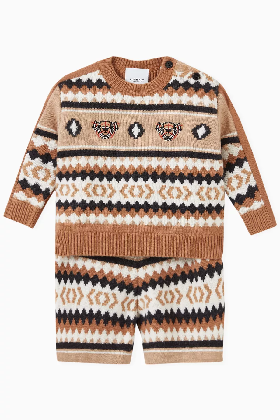 Buy Burberry Brown Sweater in Fair Isle Wool Cashmere for Baby