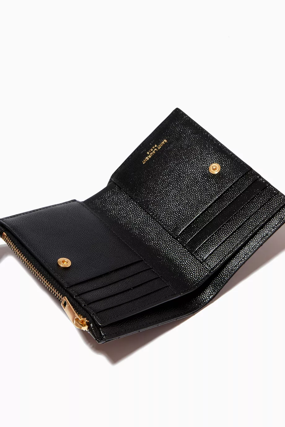 Buy SAINT LAURENT Black Cassandre Bi fold Zip Wallet in Matelass
