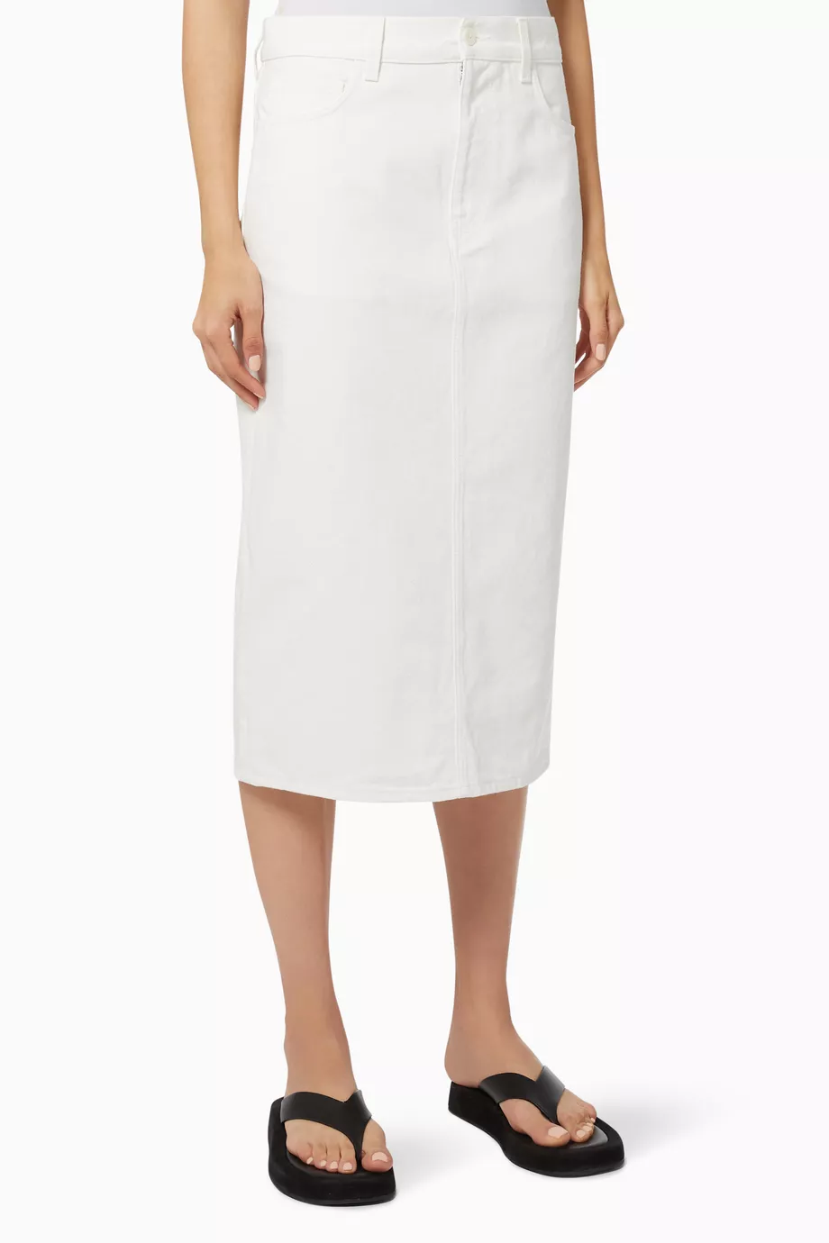 White denim pencil skirt stretch 2025