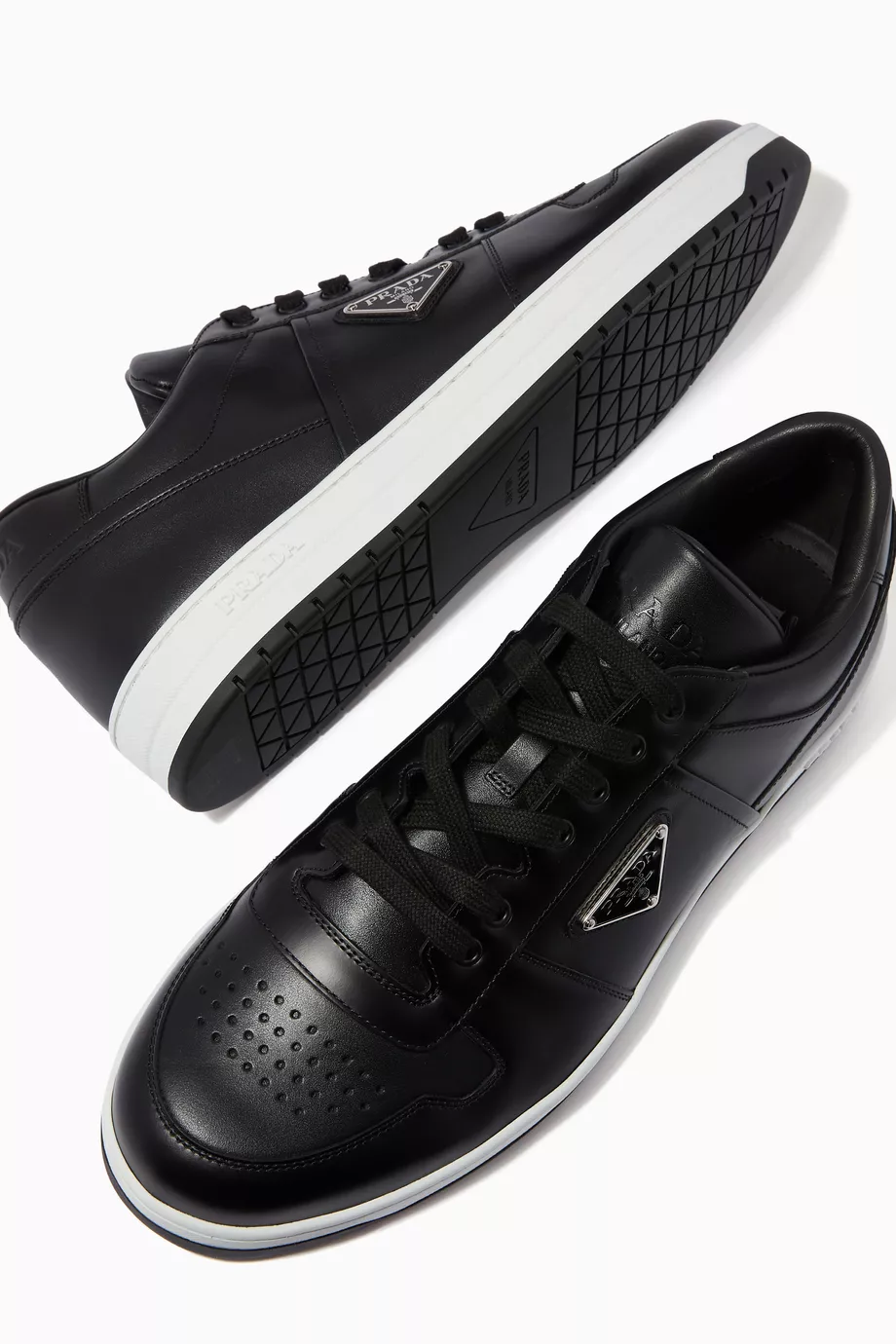 Buy Prada Black Triangle Logo Sneakers in Calfskin Leather for Men