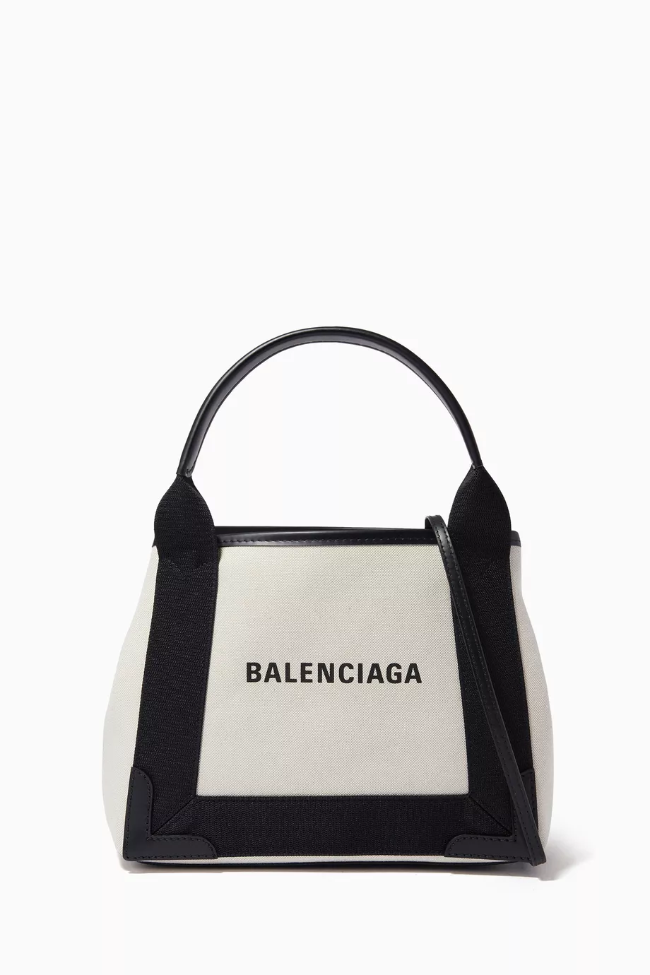 Buy Balenciaga Black Navy Cabas XS Bag in Organic Cotton