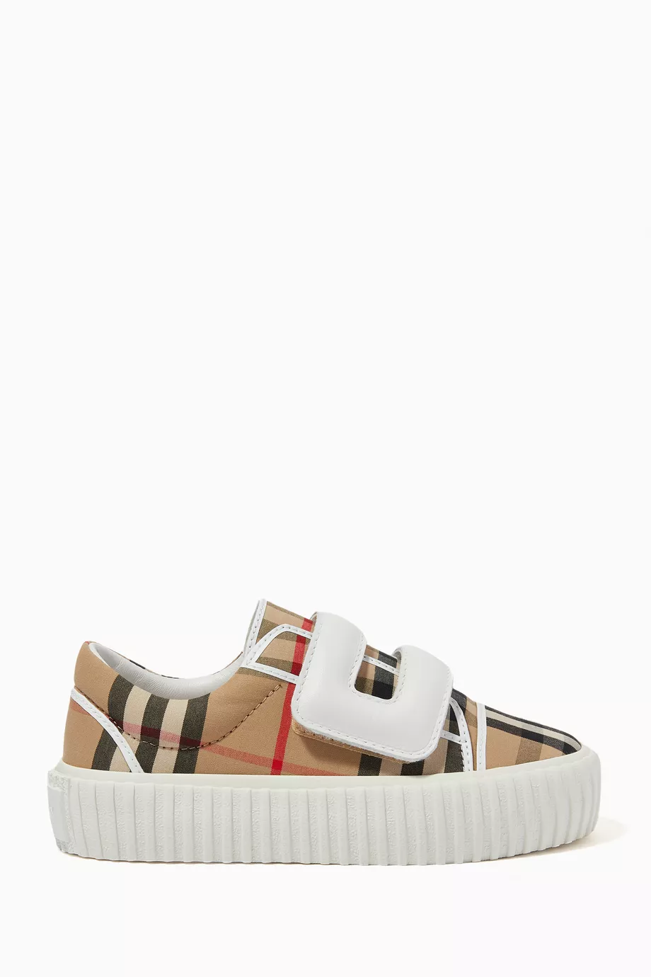 Buy Burberry Neutral Mark Check Sneakers in Cotton Leather for