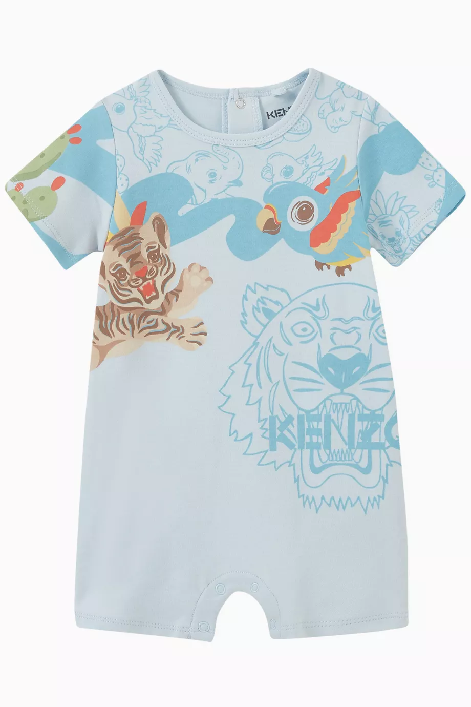 Buy KENZO KIDS Blue Jungle Print Romper in Cotton for Baby Boys in UAE Ounass