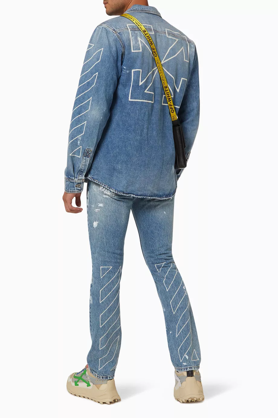 Buy Off White Blue Diag Outline Paint Shirt in Denim for Men in