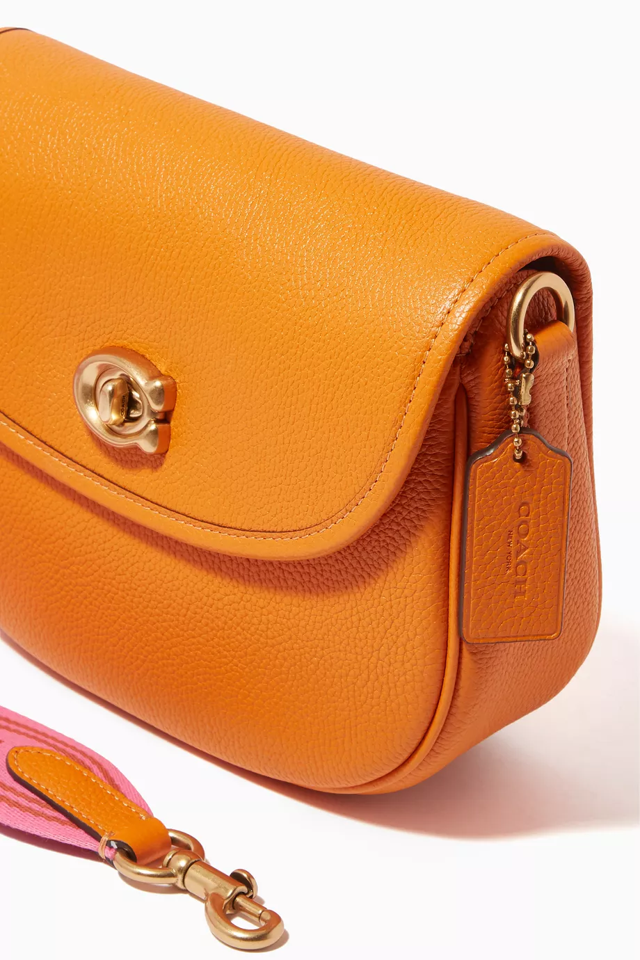 Buy Coach Orange Willow Saddle Crossbody Bag in Pebbled Leather