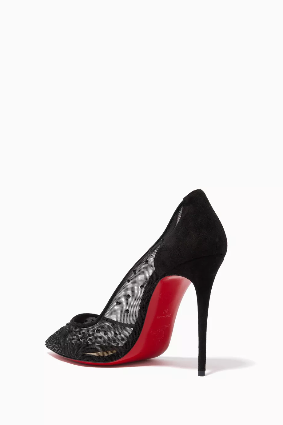 Buy Christian Louboutin Black Follies Strass 100 Pumps in Mesh