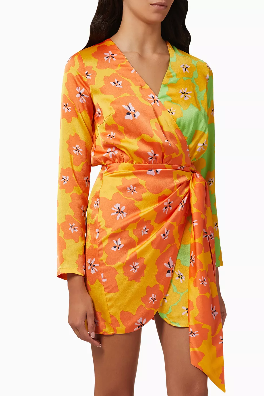 Buy Never Fully Dressed Orange Ally Vienna Floral Wrap front Mini