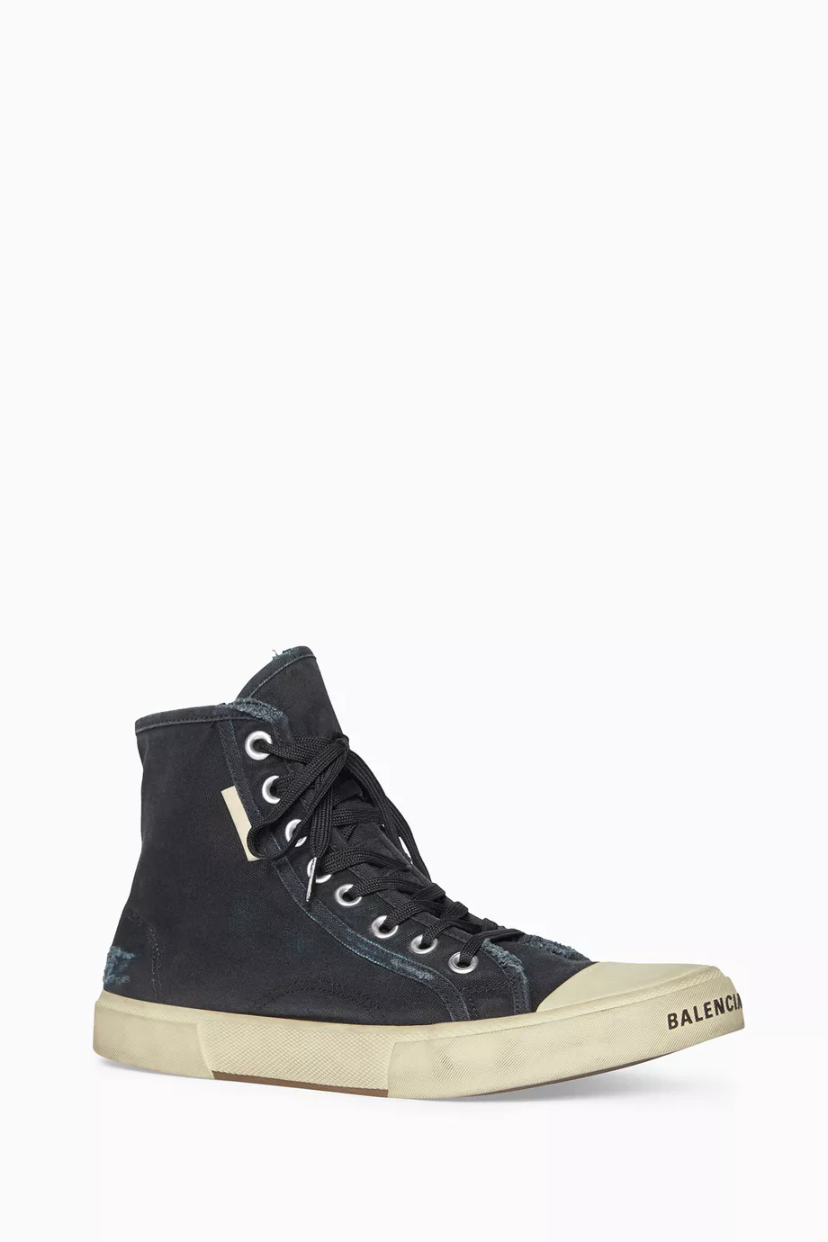 Buy Balenciaga Black Paris High Top Sneakers in Destroyed Cotton