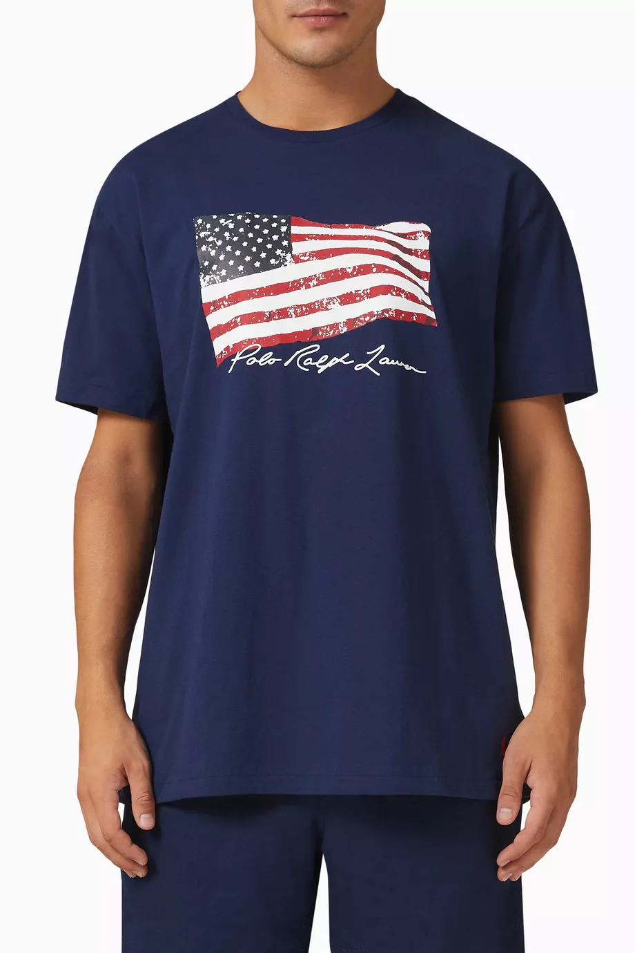 Buy Polo Ralph Lauren Blue Graphic Flag Print T shirt in Cotton