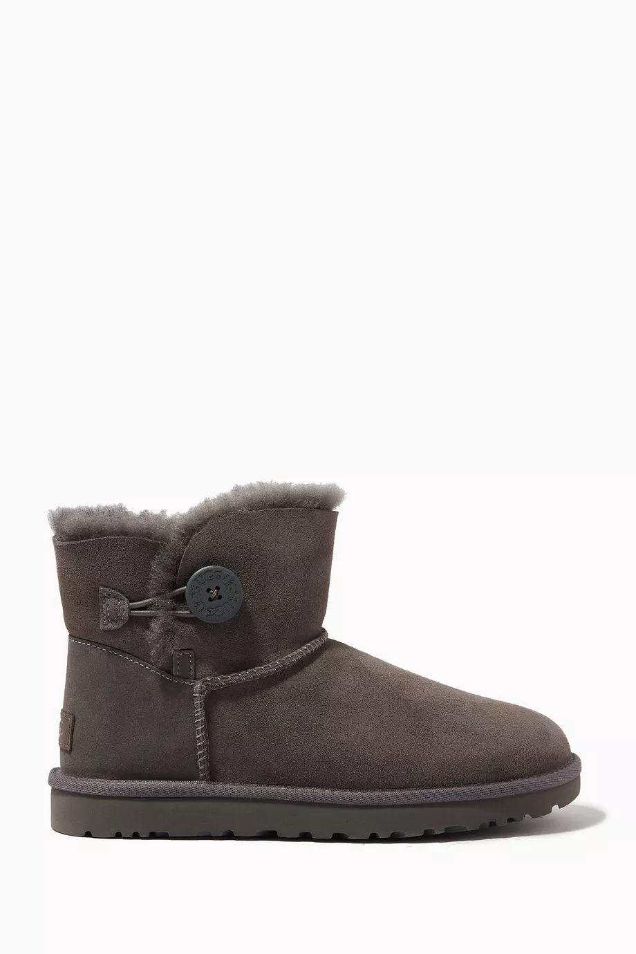 Buy UGG Grey Mini Bailey Button II Boot in Leather Fur for Women