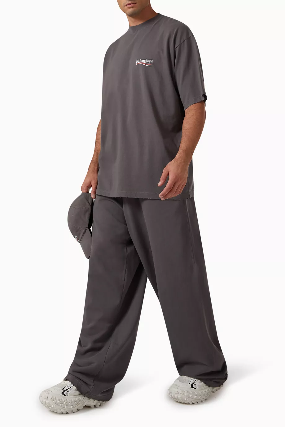 Buy Balenciaga Grey Political Campaign Large Fit Sweatpants in Fleece for Men in UAE Ounass