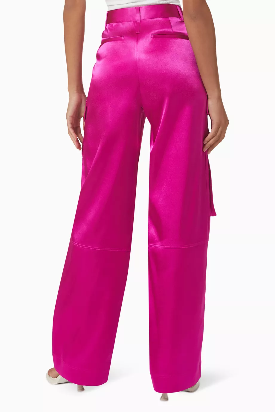 ASOS DESIGN satin pants with pleat detail in hot pink