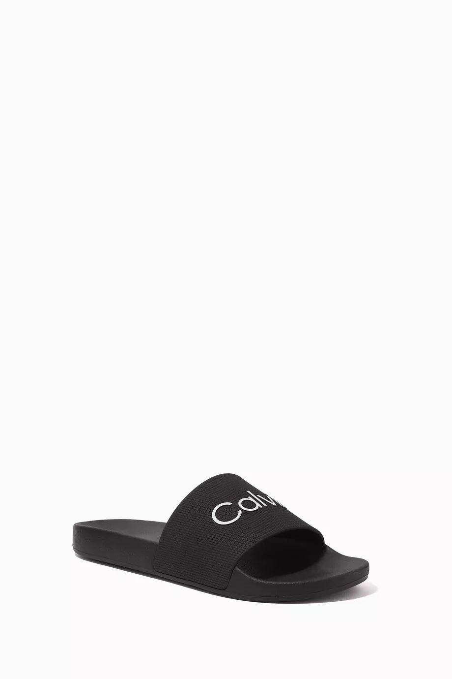 Buy Calvin Klein Black Logo Pool Slide Sandals in Recycled Rubber