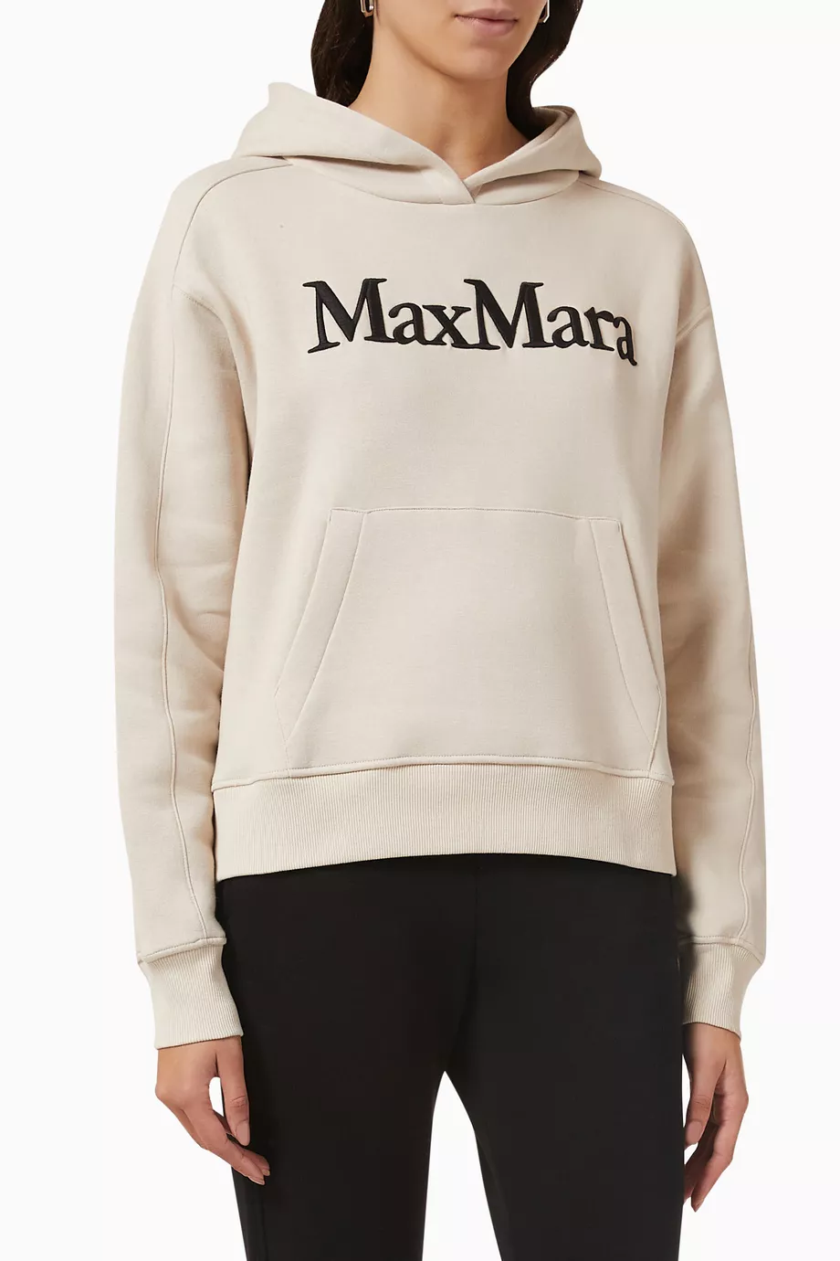 Buy Max Mara Neutral Dandy Embroidered logo Hoodie in Cotton for Women in UAE Ounass