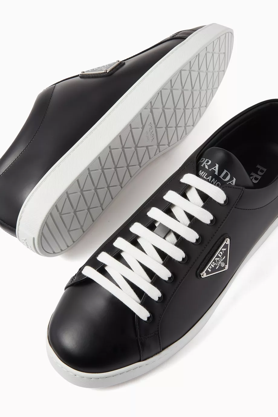 Buy Prada Black Logo Sneakers in Brushed Leather for Men in UAE