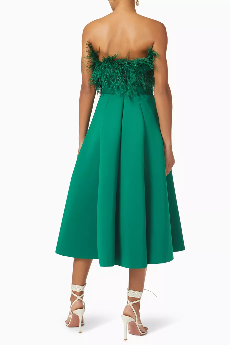 Buy Badgley Mischka Green Feather Top Midi Dress in Scuba Fabric