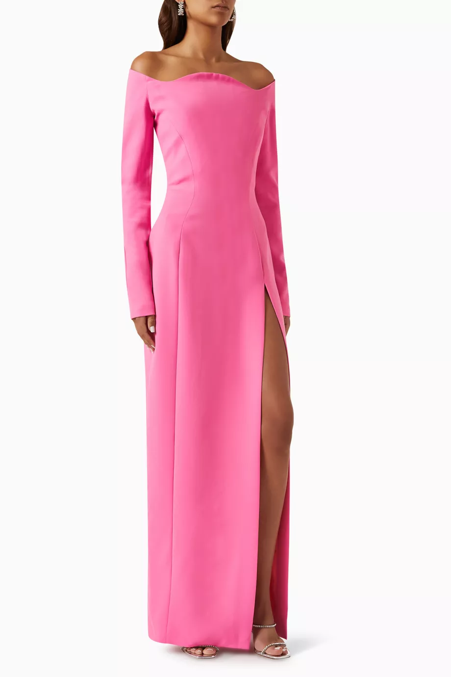 Pink off the deals shoulder maxi dress