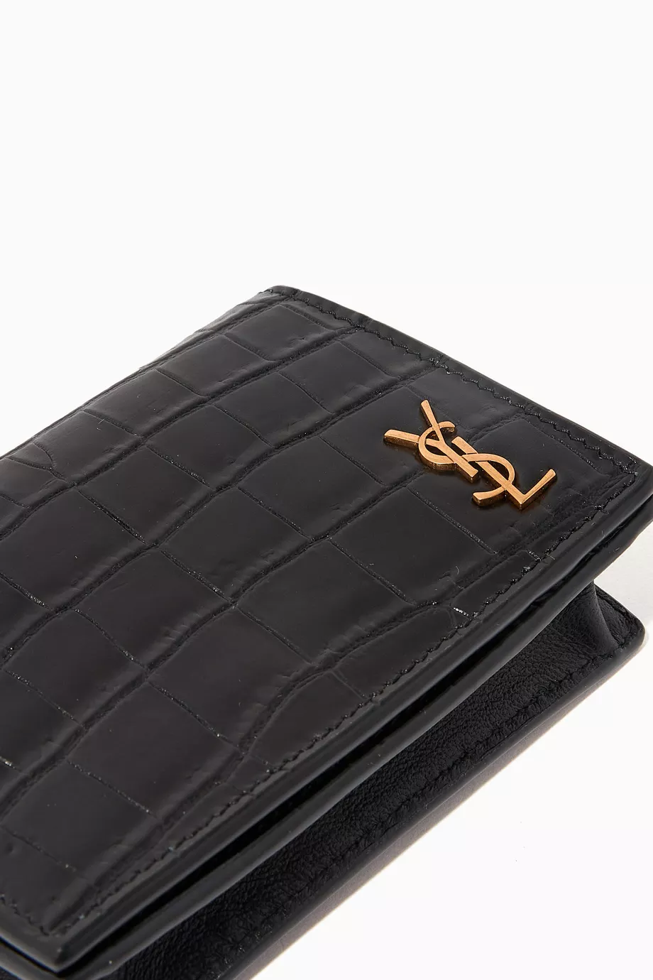 Monogram card case deals in crocodile embossed leather