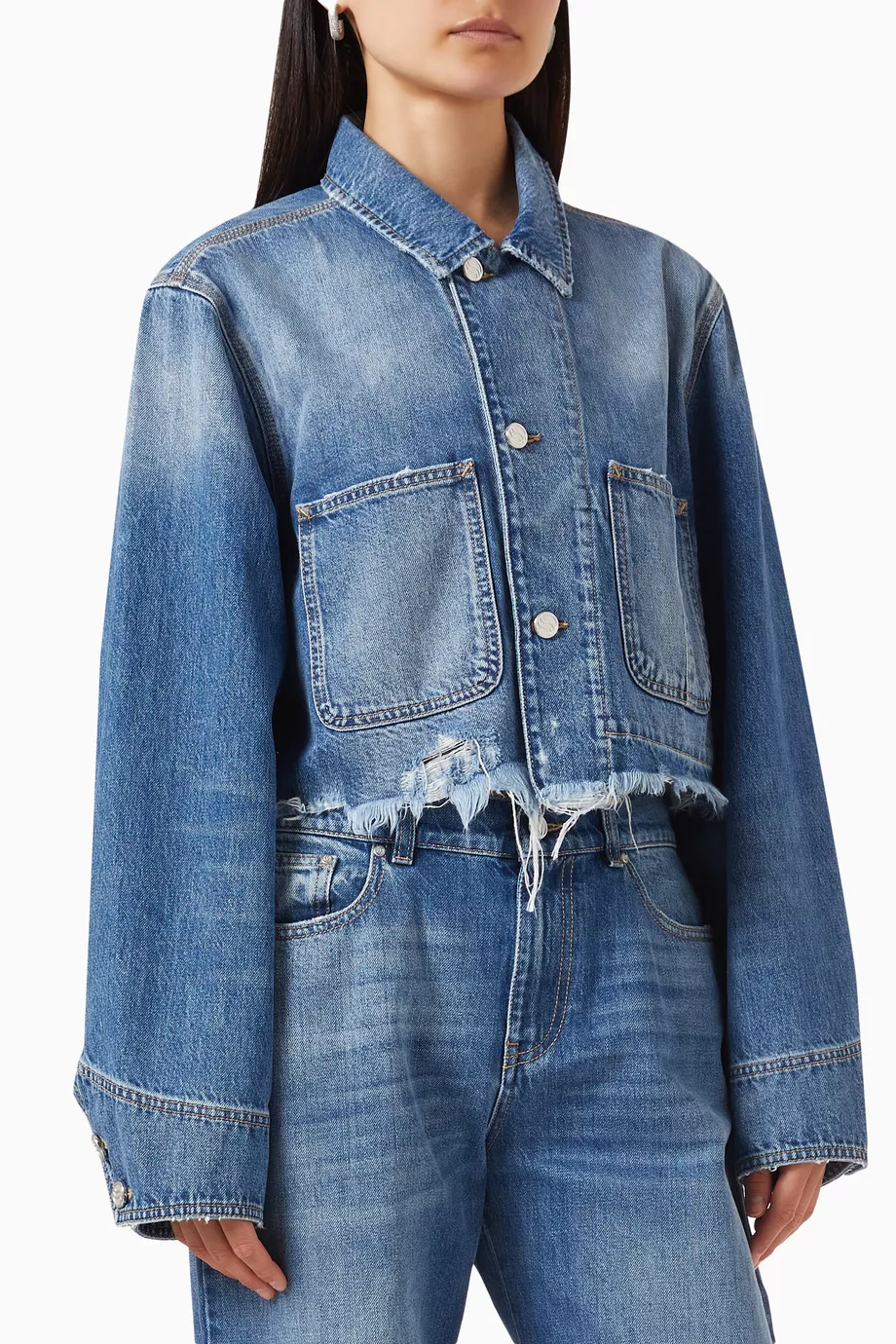Oversized cropped distressed outlet denim jacket