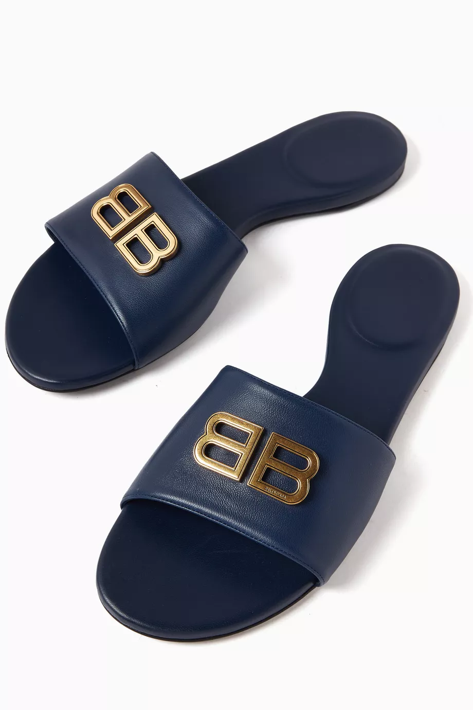 Buy Balenciaga Blue Groupie BB Flat Sandals in Leather for Women