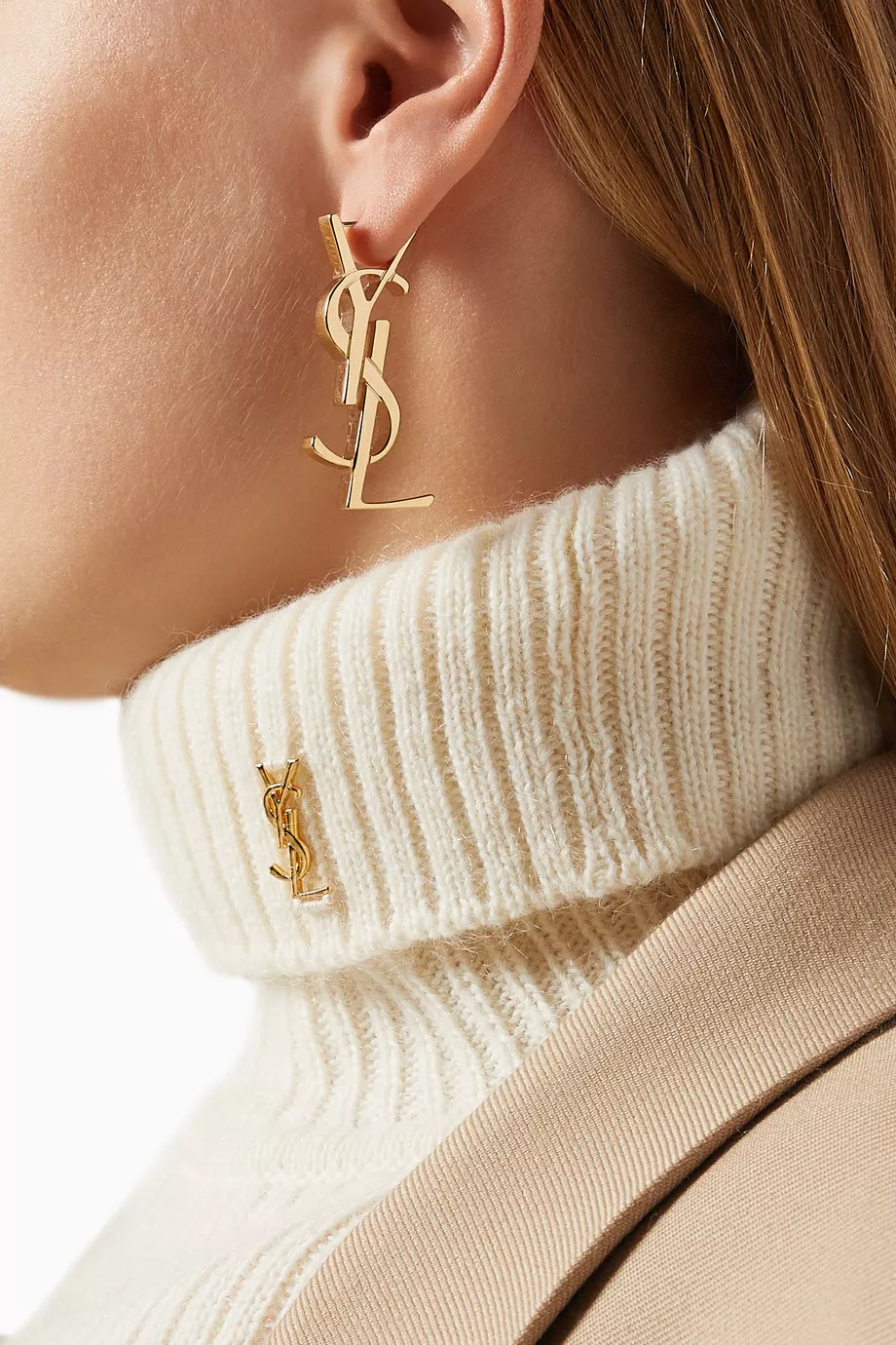 Buy SAINT LAURENT Gold Cassandre Single Earring in Brass for Women