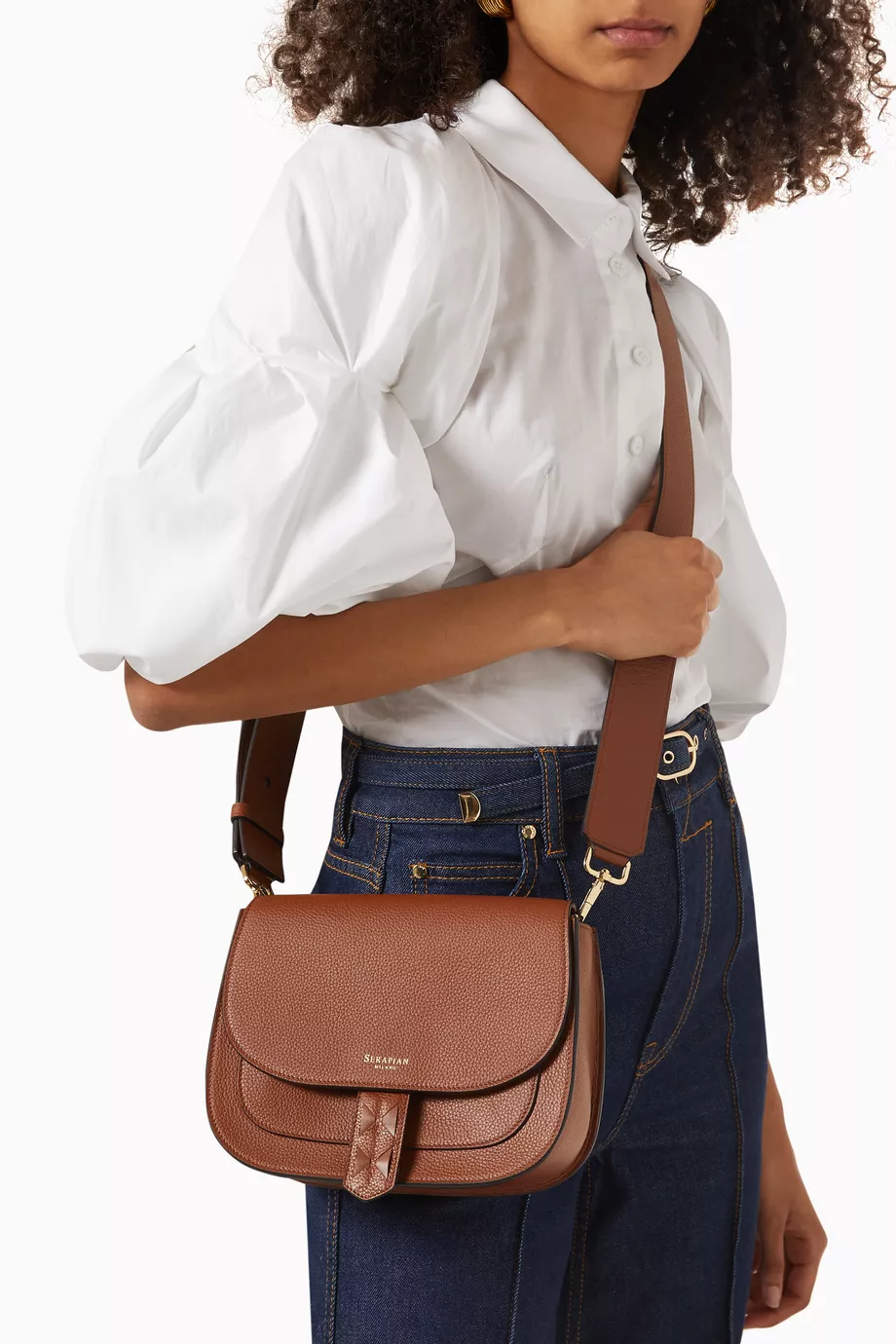 Buy Serapian Brown Luna Crossbody Bag in Rugiada Leather for Women