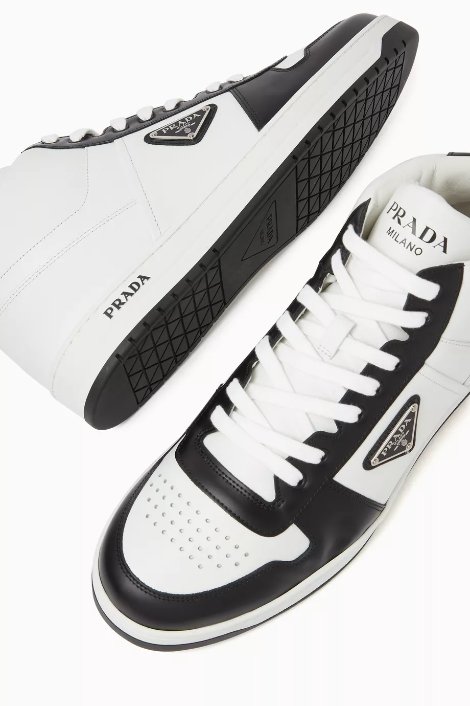 Prada white high top sneakers clearance