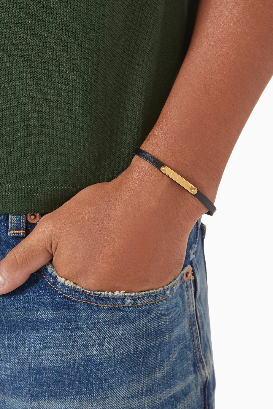 Saint laurent id plaque bracelet in black leather online