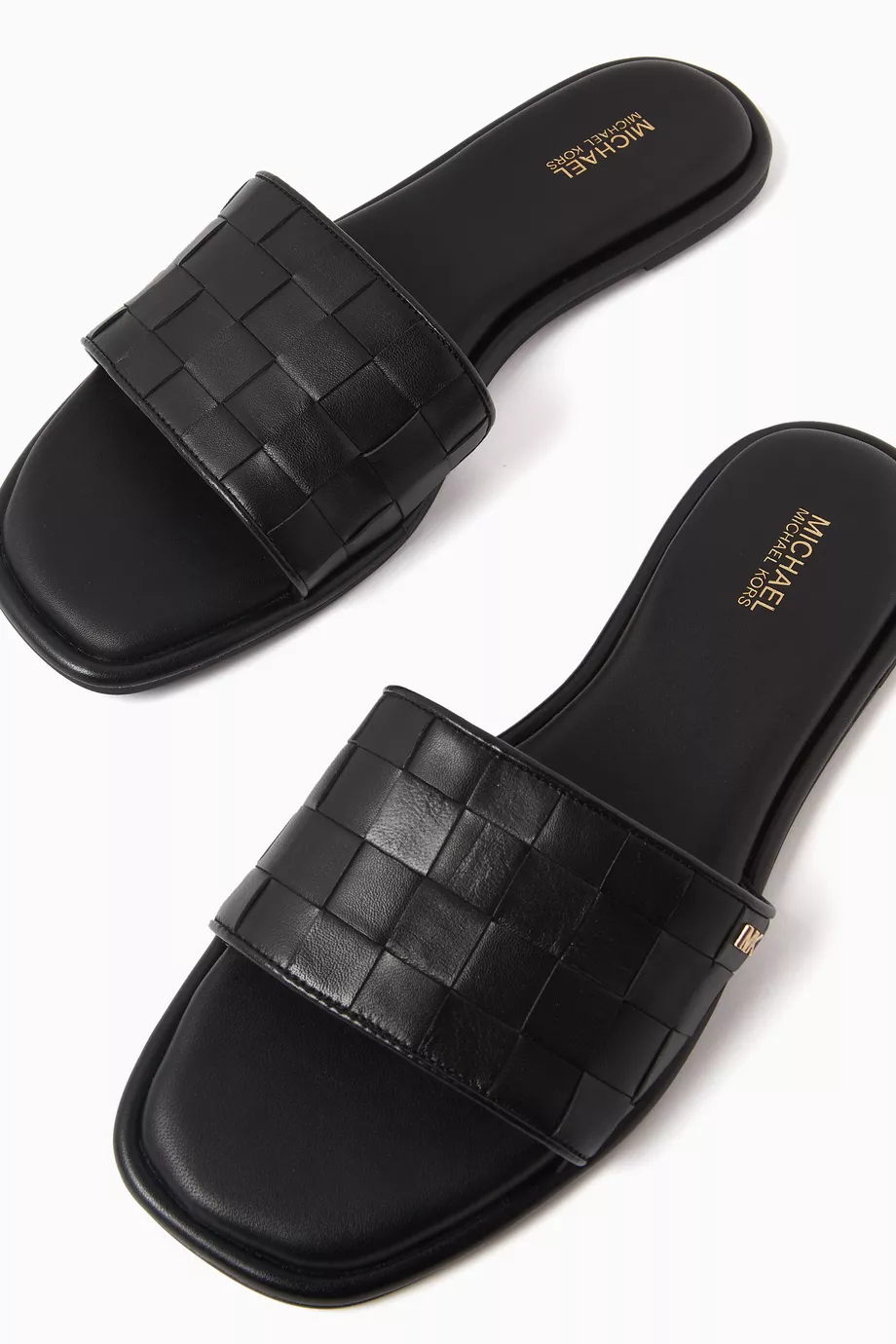 Buy Michael Kors Black Hayworth Woven Slides in Leather for